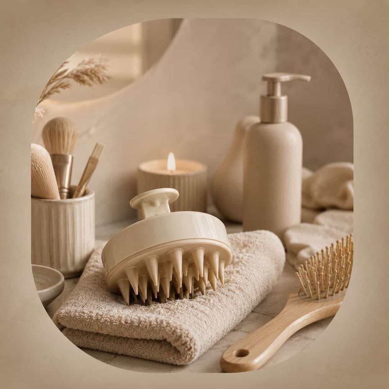 Brosse de massage, serviette et bougie